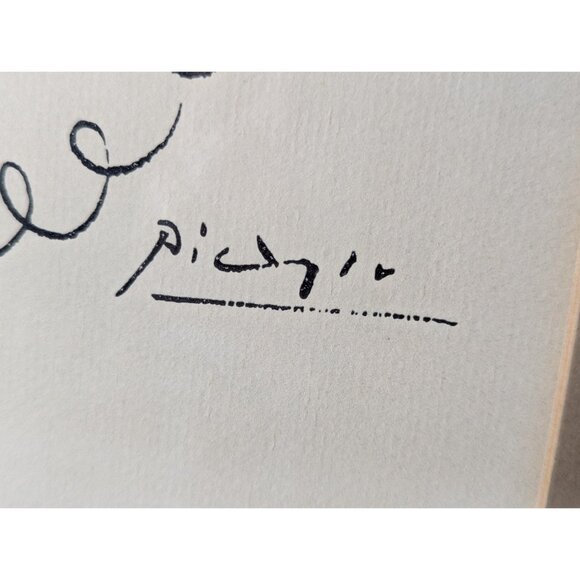 Pablo Picasso bald eagle lithograph (13x16" framed), signed and dated 3.4.54 in - Picture 6 of 8